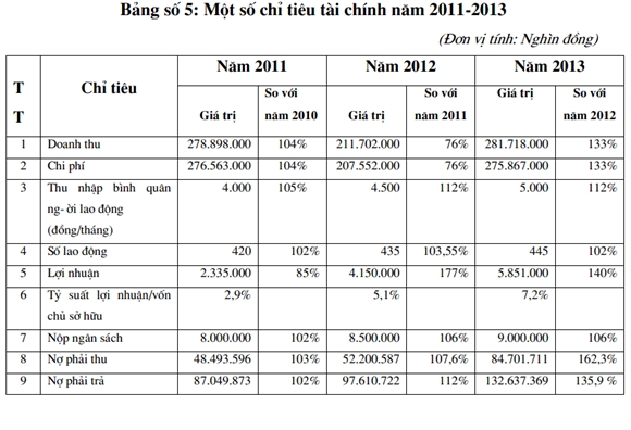 Kết quả kinh doanh giai đoạn từ năm 2011 – 2013 (Nguồn: Hapack)