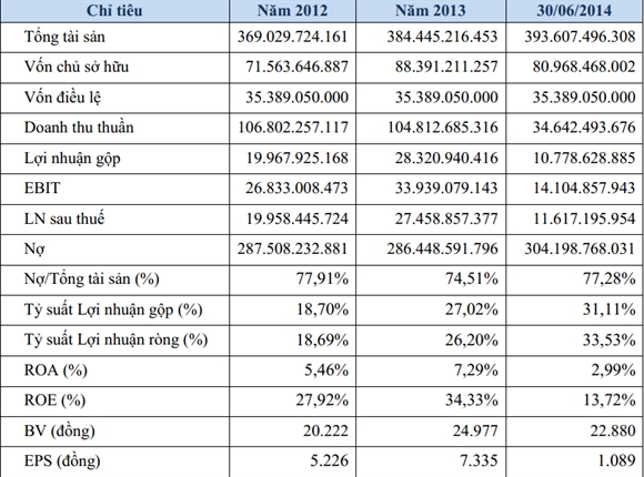  Kết quả kinh doanh từ năm 2012 đến tháng 6/2014 – Nguồn: INDECO