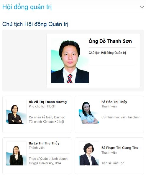 Phần giới thiệu Hội đồng quản trị Ocean Bank trên website của Ngân hàng. (Nguồn: http://oceanbank.vn/ban-lanh-dao.html/Gafin)