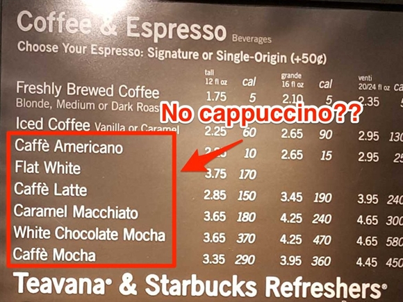 Thực đơn Starbucks tại một cửa hàng ở Seattle