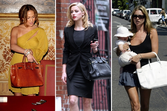 Túi Birkin (từ trái sang) Jennifer Lopez năm 2008, Amber Heard năm 2011 và Kate Moss năm 2003.