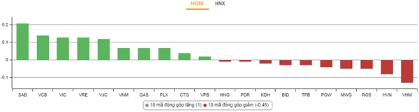 Nhóm cổ phiếu tác động lên sàn HoSE. Nguồn: VnDirect