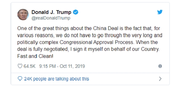 Tổng thống Trump tweet rằng “những điều tốt đẹp” đã diễn ra trong cuộc đàm phán song phương. Nguồn: CNBC