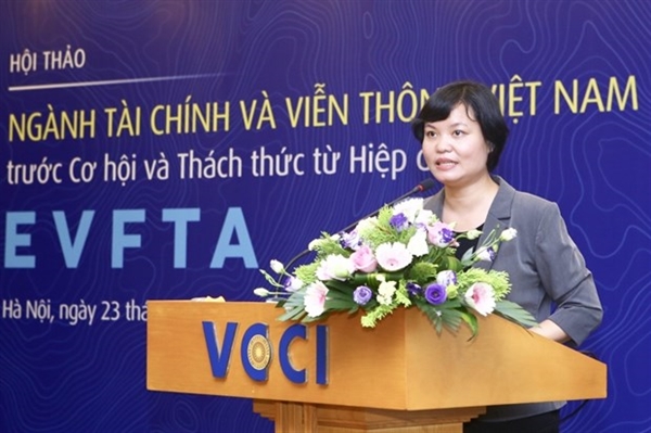Nguyen Thi Thu Trang, director of the WTO Center and Integration speaks during the conference. Photo VNA
