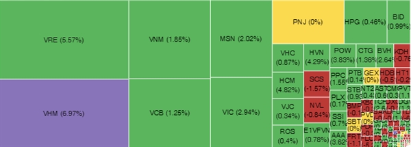 VHM tăng trần, nhiều cổ phiếu vốn hóa lớn tăng mạnh. Nguồn: VnDirect