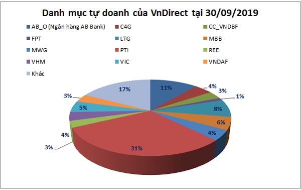 Danh mục tự doanh của VnDirect. Nguồn: NCĐT tổng hợp. 