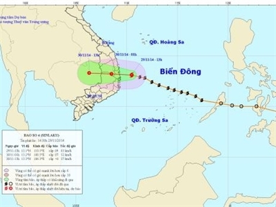 Bão số 4 cách Bình Định - Khánh Hòa khoảng 150km, giật cấp 11