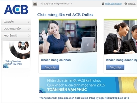 ACB thay đổi nhận diện thương hiệu trên website chính thức