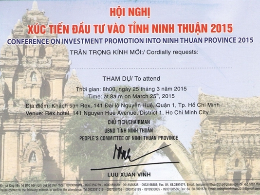 TP.HCM phối hợp xúc tiến đầu tư vào tỉnh Ninh Thuận giai đoạn 2015 - 2020