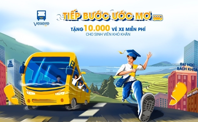 Chương trình Tiếp bước ước mơ Tặng 10.000 vé xe miễn phí cho sinh viên khó khăn từ Vexere