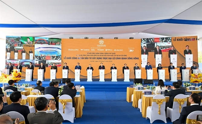 Liên danh Đại Quang Minh - Văn Phú - MIK Group - Thaco - T&T Group - Hòa Phát khởi công Dự án đầu tư xây dựng Trục đại lộ cảnh quan sông Hồng
